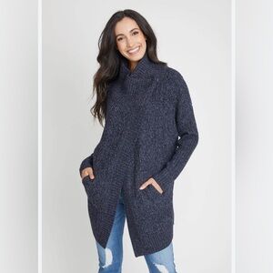 Kenar Dark Blue Shawl Collar Wool/Alpaca Knit Duster Cardigan size large